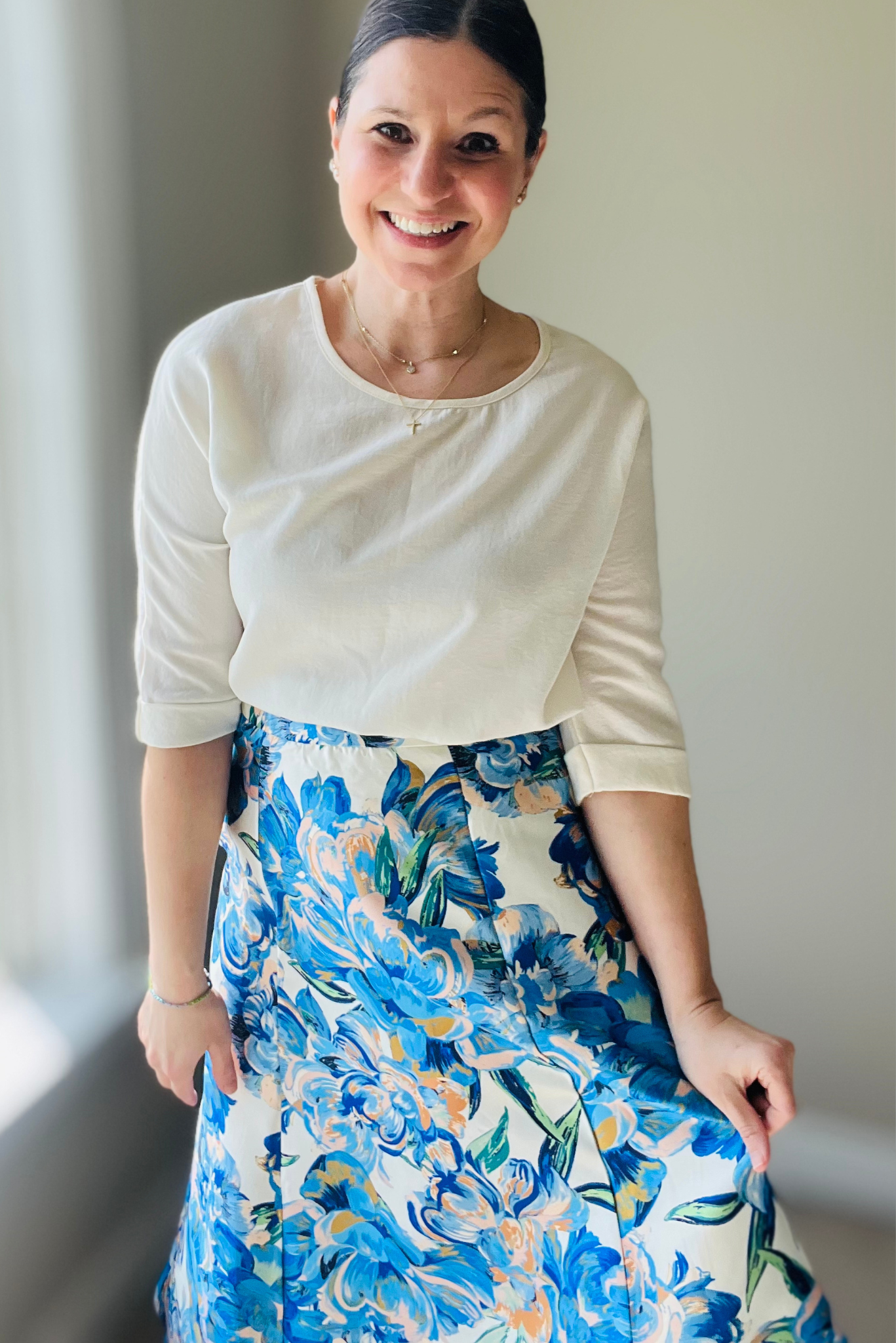 Blue Floral Midi Skirt