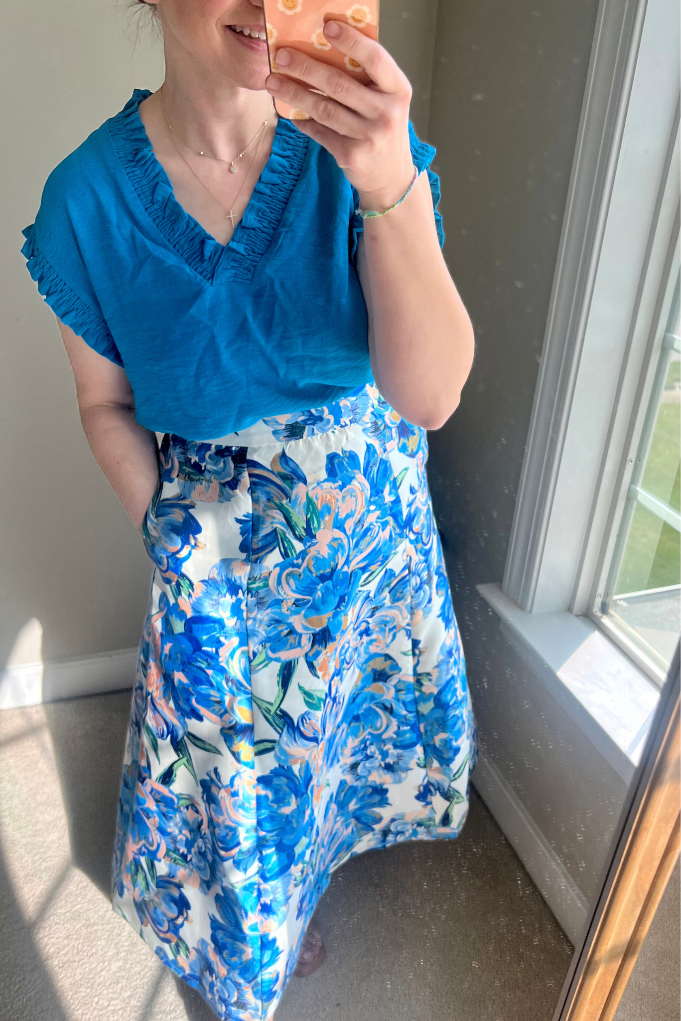 Blue Floral Midi Skirt
