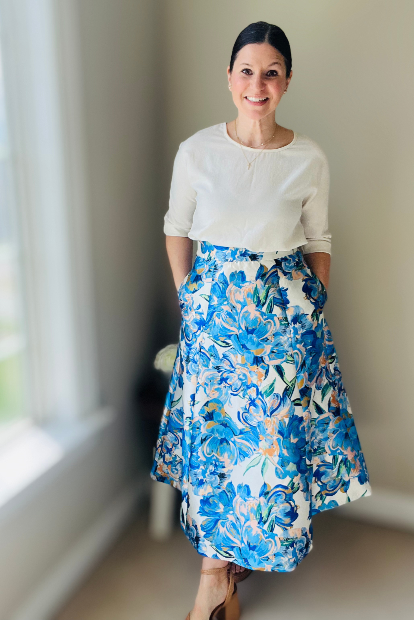 Blue Floral Midi Skirt