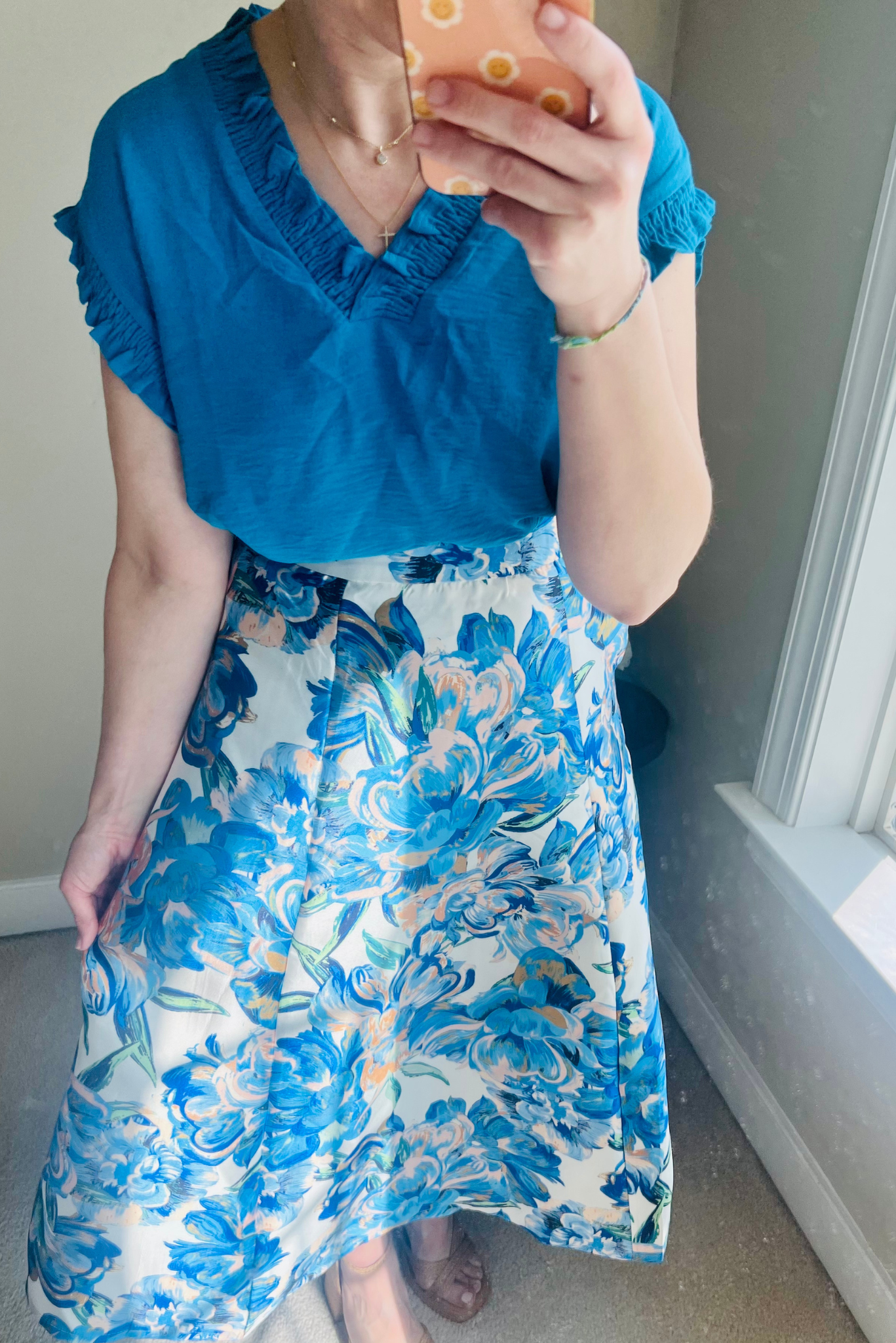 Blue Floral Midi Skirt