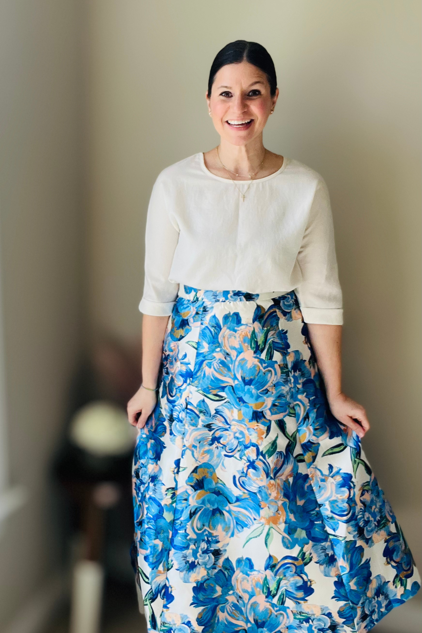 Blue Floral Midi Skirt