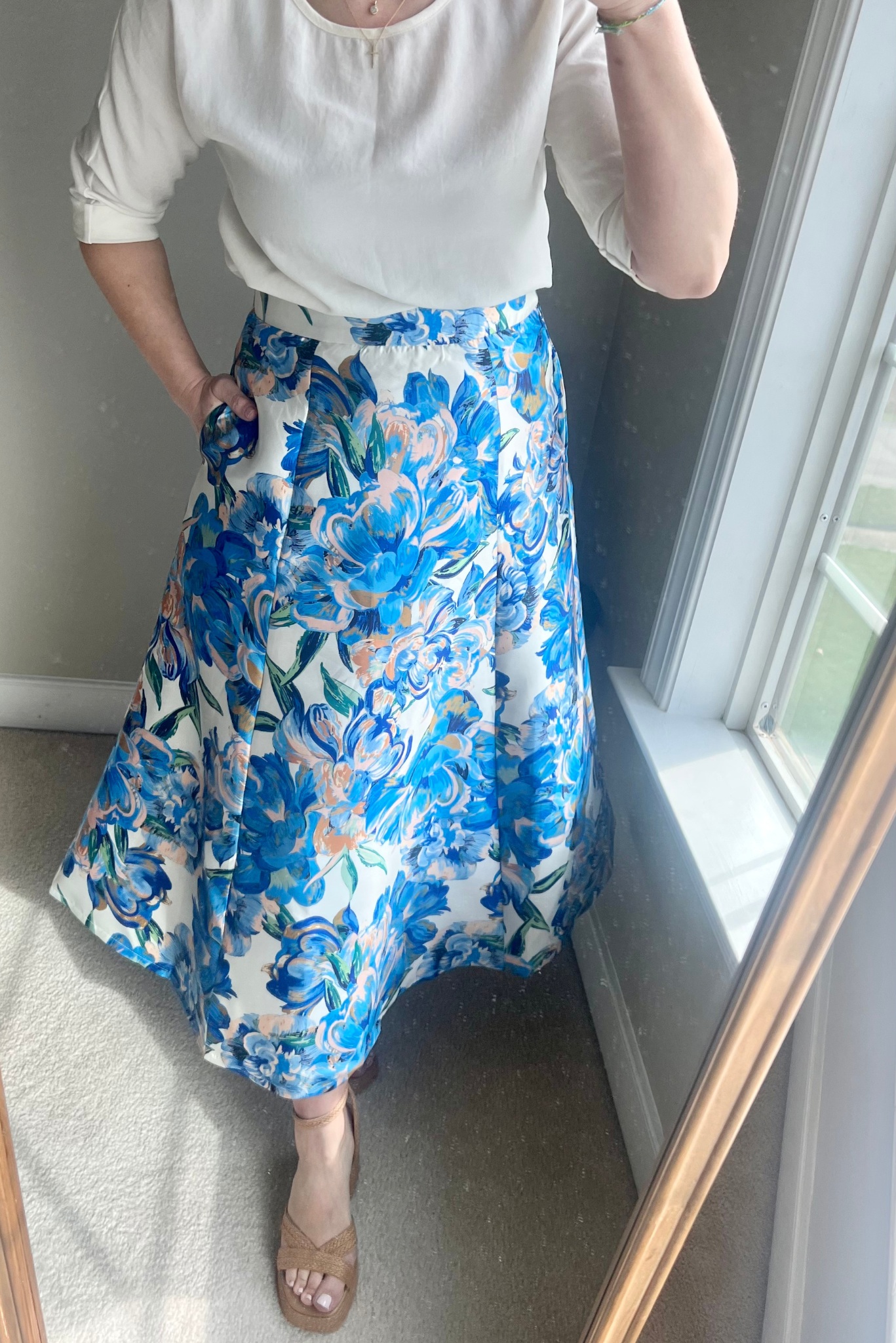 Blue Floral Midi Skirt